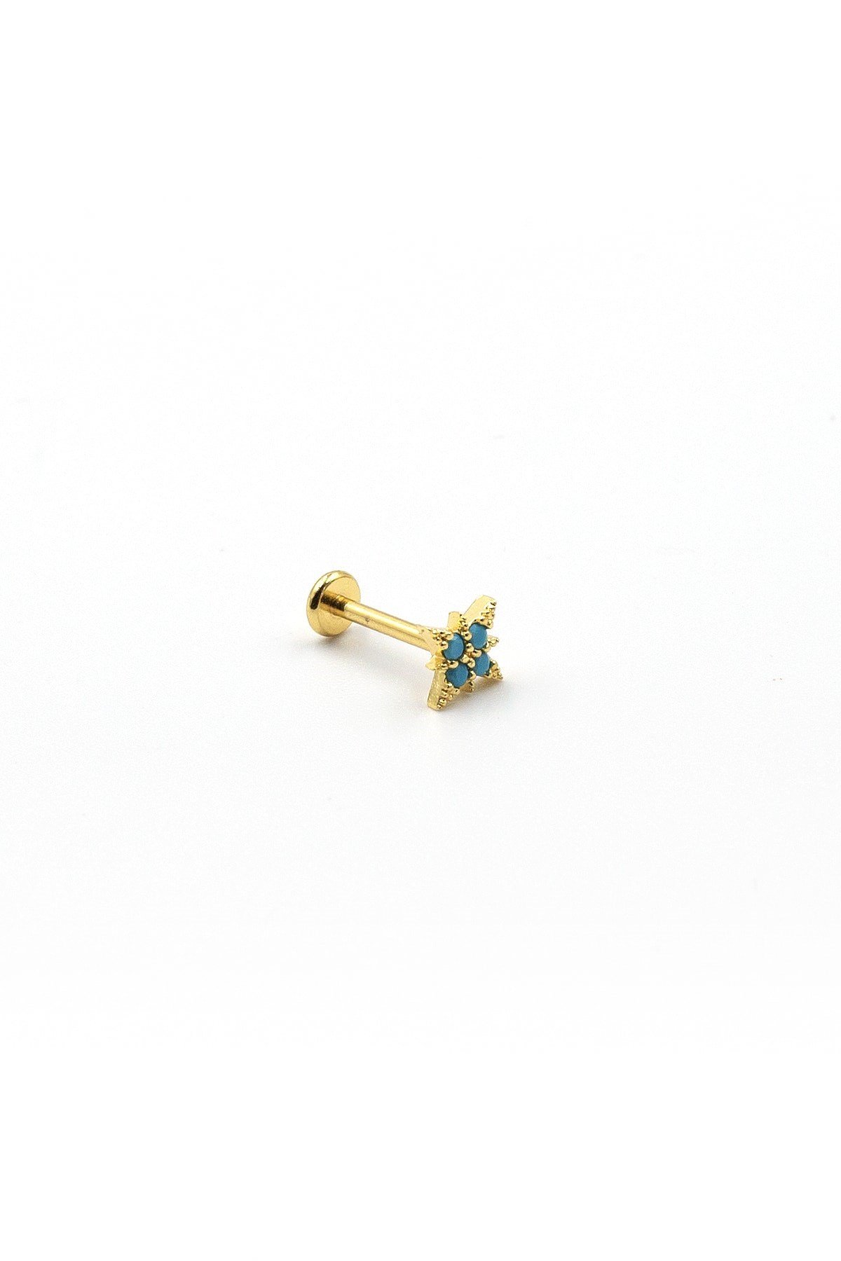 Turkuaz Taşlı Yıldız Tragus & Helix Piercing – Gold Kaplama, Anti Alerjik, Kararma Yapmaz