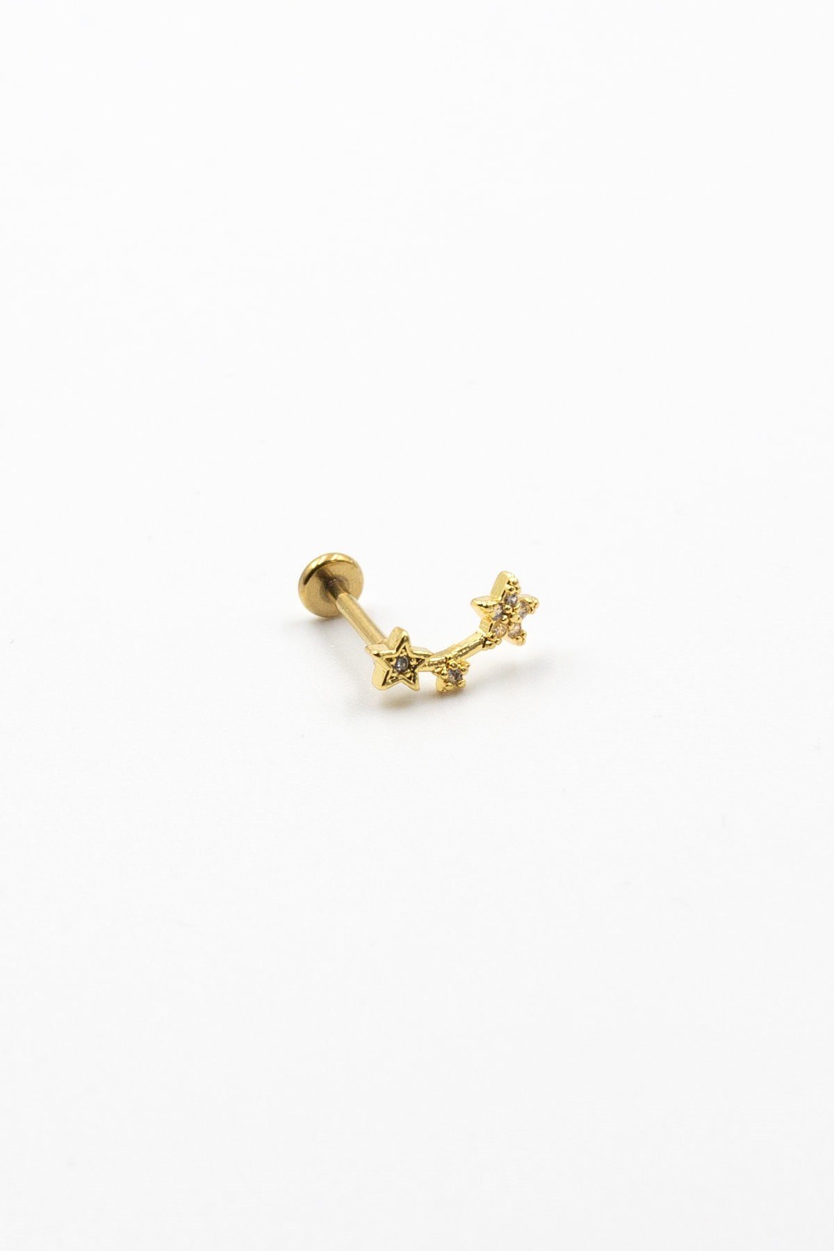 Üçlü Yıldız Taşlı Tragus Helix Piercing Gold – Anti Alerjik, Kararma Yapmaz