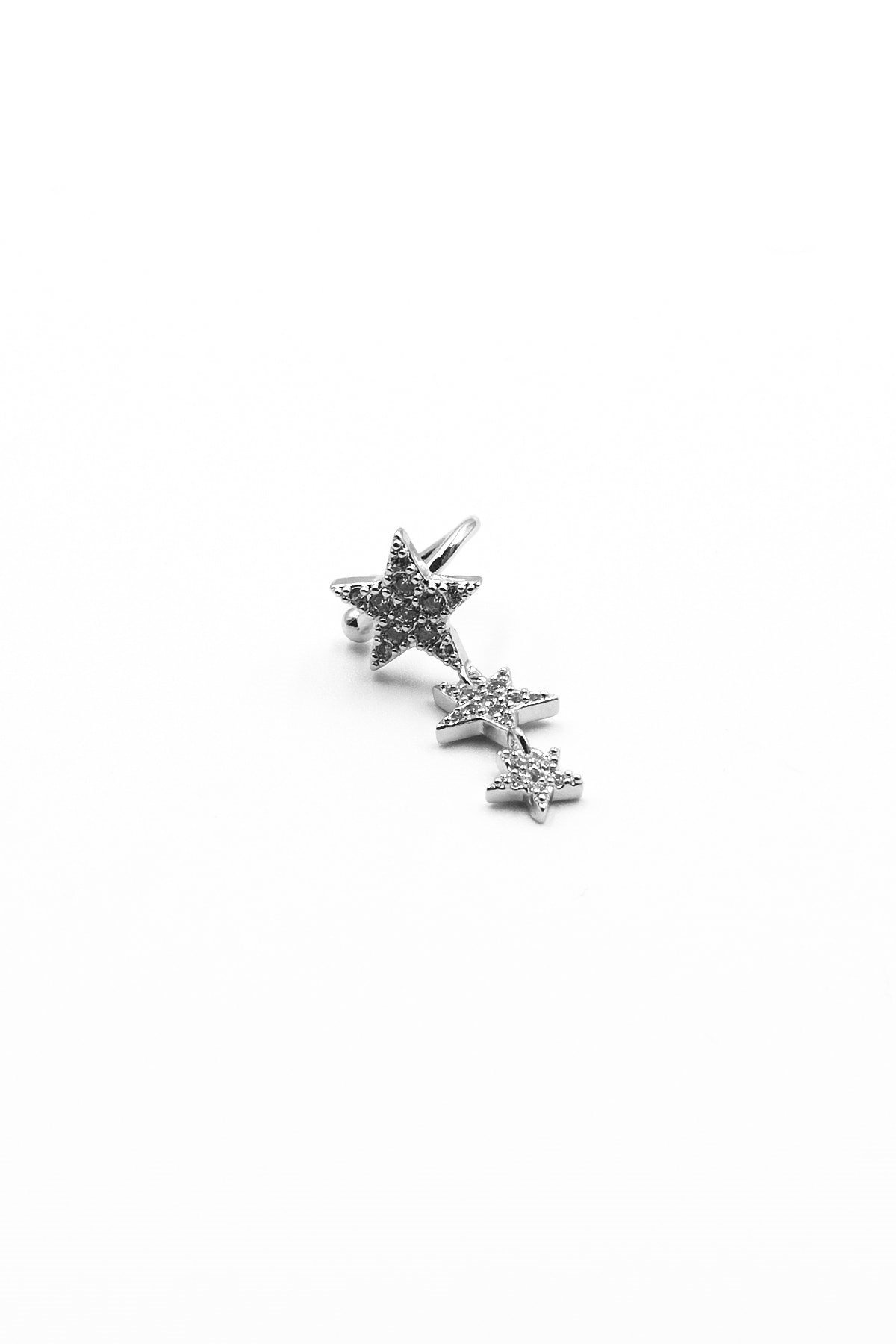 Üçlü Yıldız Zirkon Earcuff Kıkırdak Küpe – Gümüş, Sıkıştırmalı, Anti Alerjik