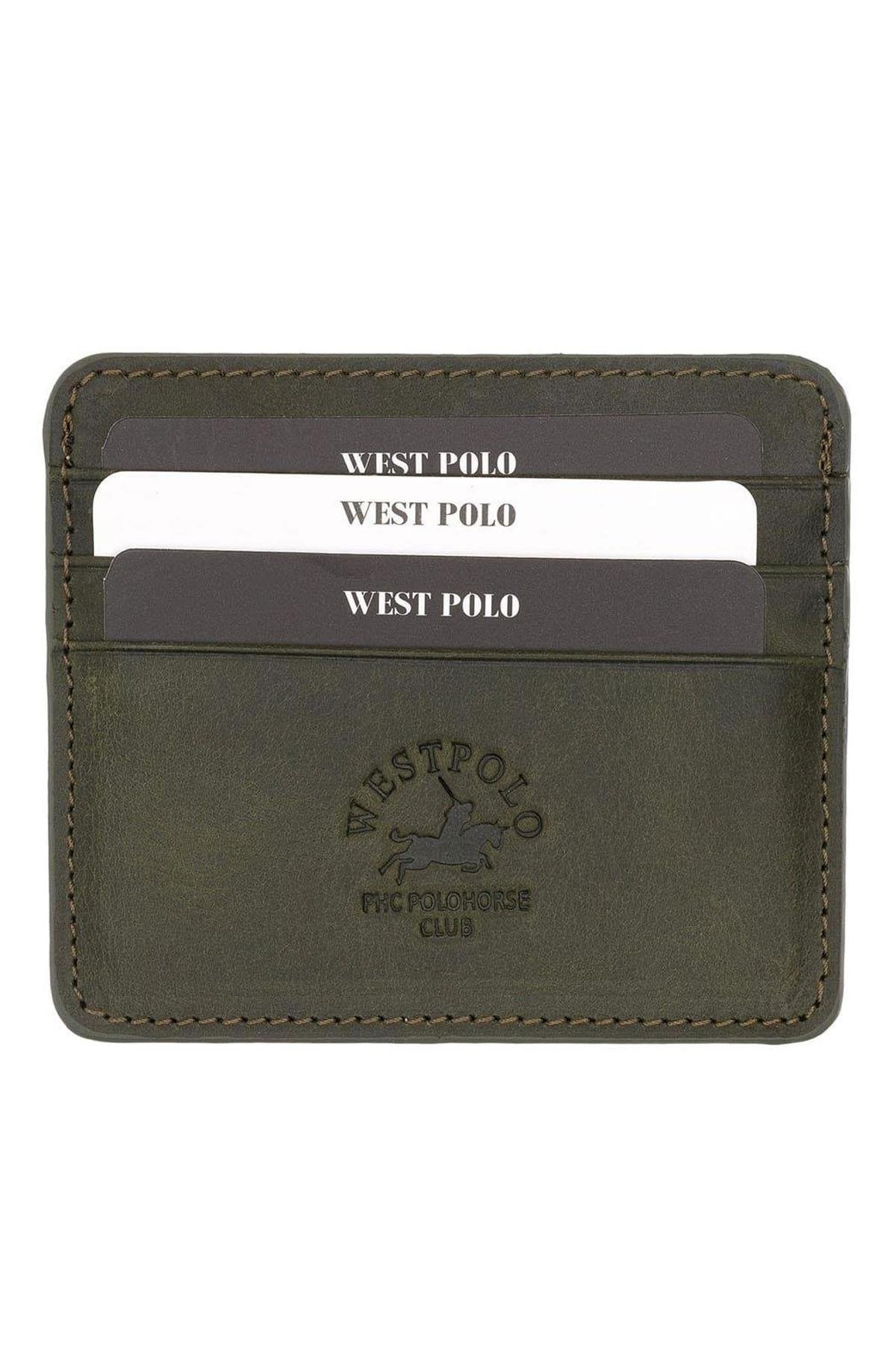 Westpolo Unisex Ultra İnce Hakiki Deri Kartlık Cüzdan ve Kartvizitlik  6 Bölmeli - Haki