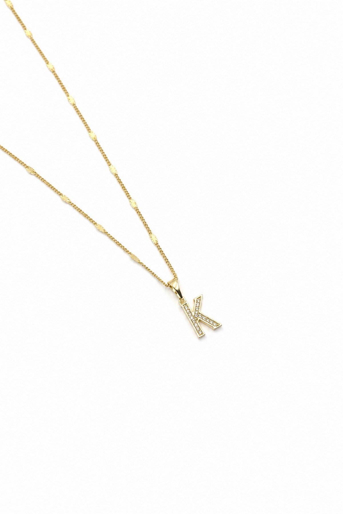 Xuping Gold Renkli, Zirkon Taşlı K Harfi Kolyesi - 45 cm (Anti-Alerjik)