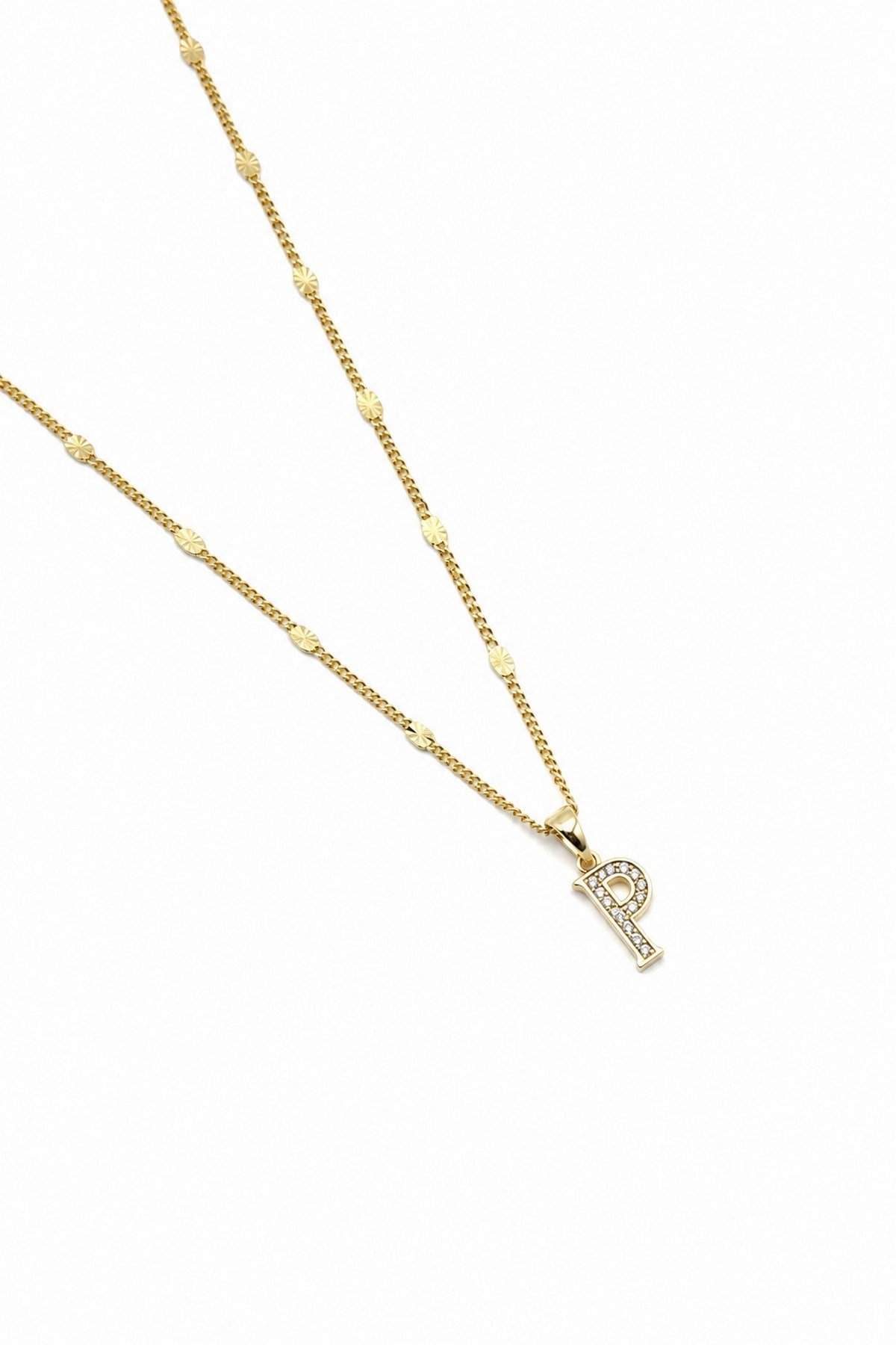 Xuping Gold Renkli, Zirkon Taşlı P  Harfi Kolyesi - 45 cm (Anti-Alerjik)