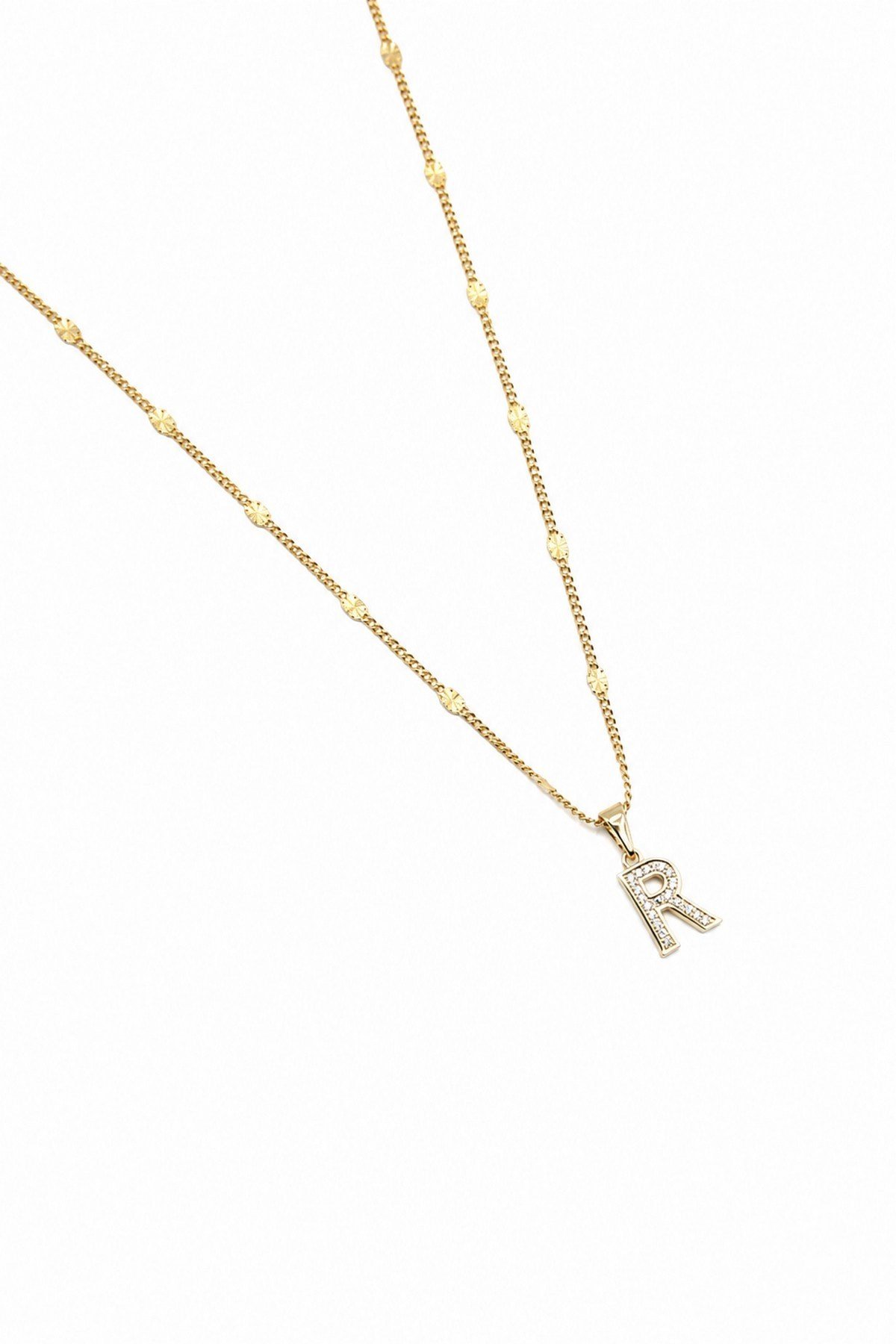 Xuping Gold Renkli, Zirkon Taşlı R  Harfi Kolyesi - 45 cm (Anti-Alerjik)