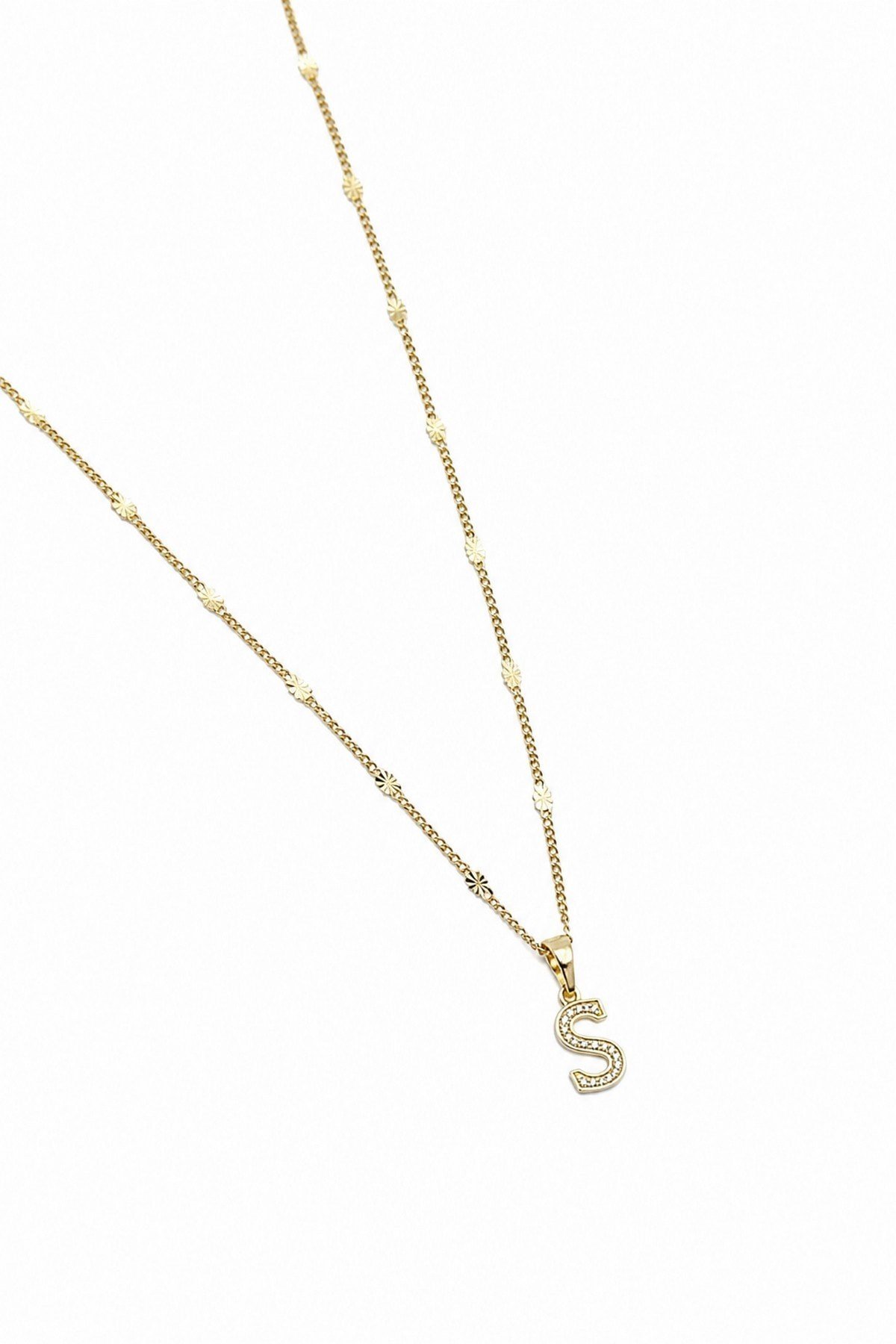 Xuping Gold Renkli, Zirkon Taşlı S  Harfi Kolyesi - 45 cm (Anti-Alerjik)