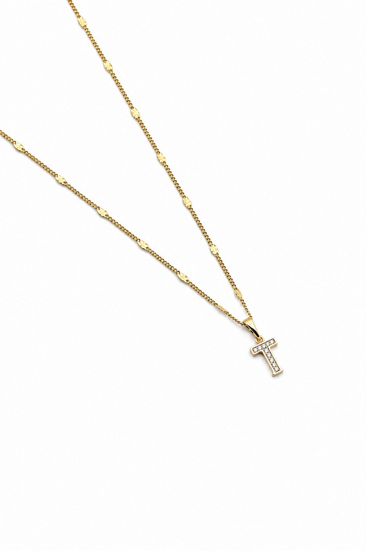 Xuping Gold Renkli, Zirkon Taşlı T  Harfi Kolyesi - 45 cm (Anti-Alerjik)