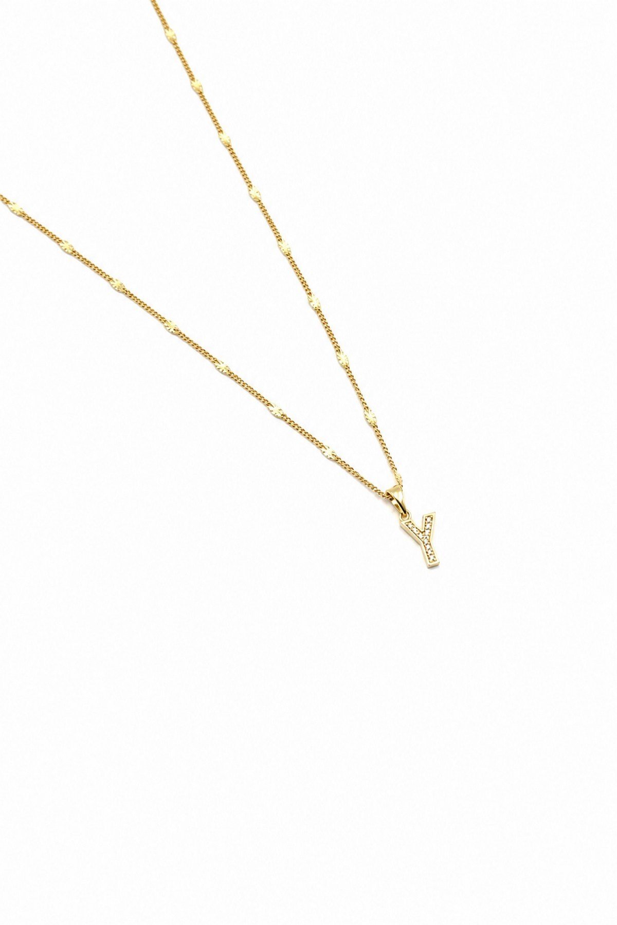 Xuping Gold Renkli, Zirkon Taşlı Y Harfi Kolyesi - 45 cm (Anti-Alerjik)