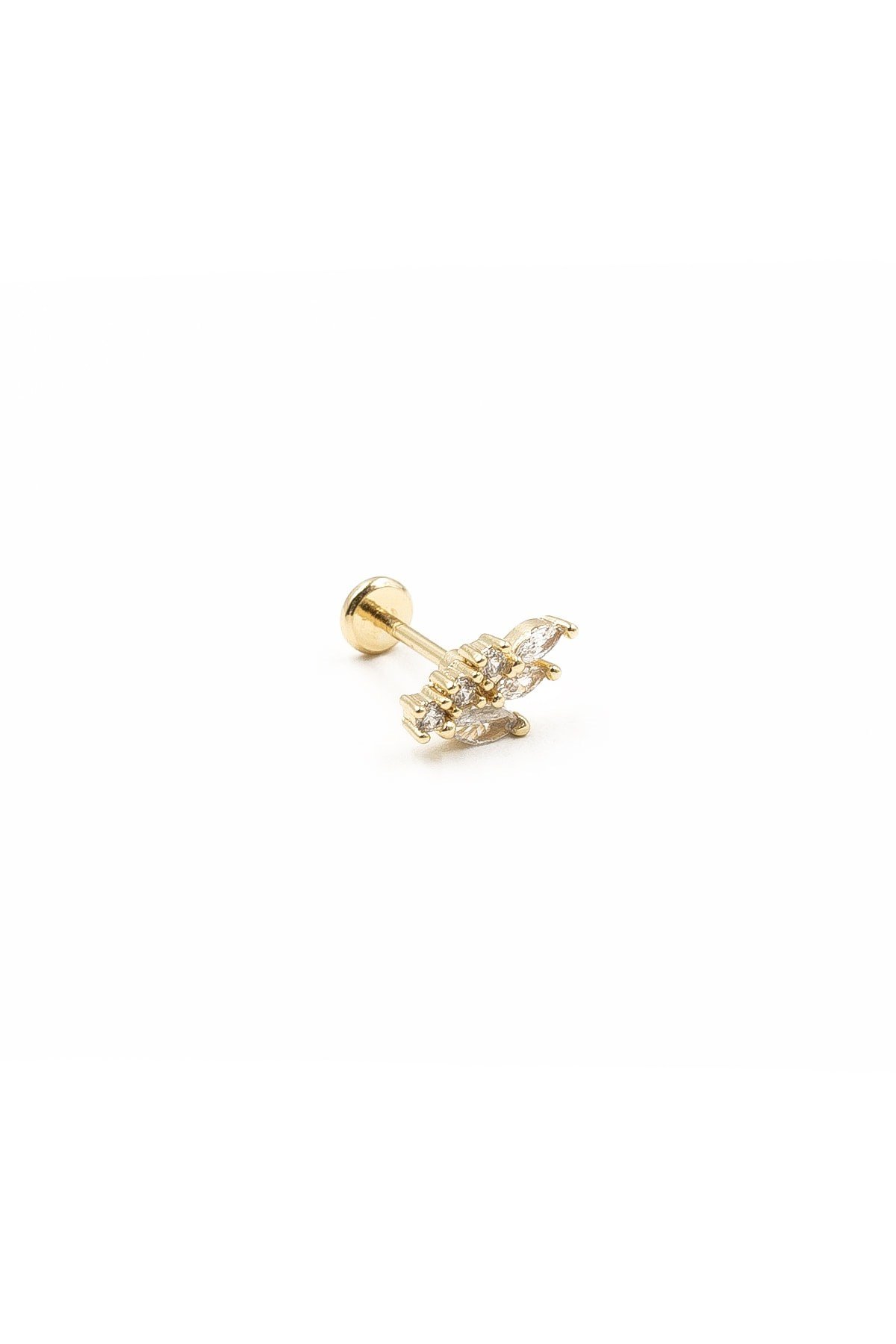 Yaprak Figürlü Zirkon Taşlı Gold Tragus Helix Piercing | Anti Alerjik, Kararma Yapmaz