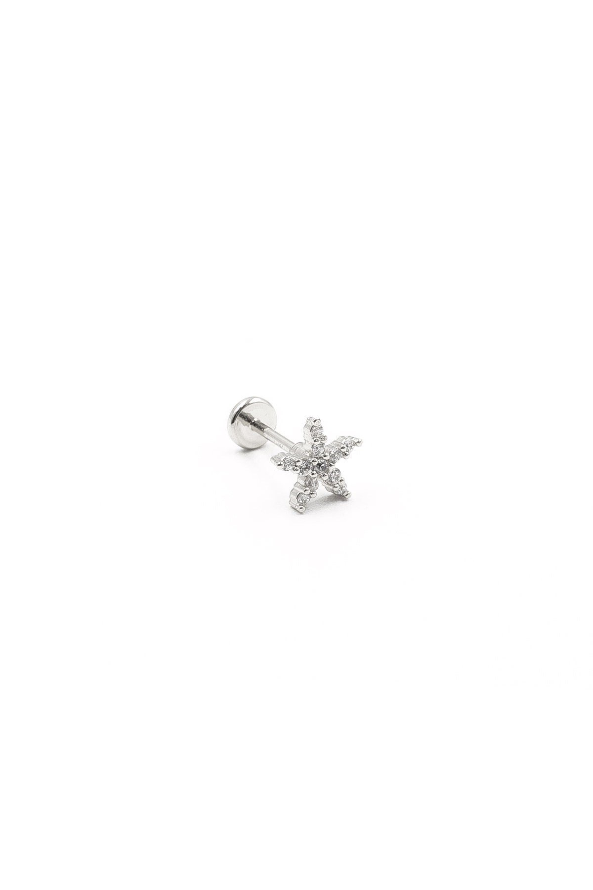 Yıldız Figürlü Zirkon Taşlı Gümüş Tragus Helix Piercing | Parlak ve Zarif