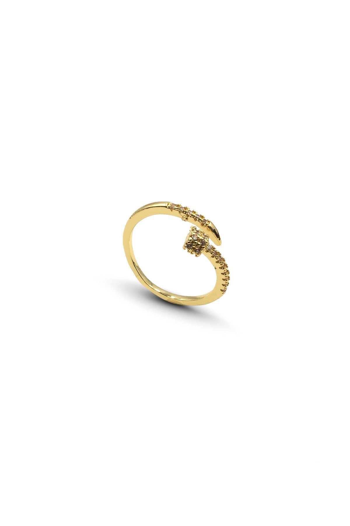 Zirkon Taşlı Çivi Model Ayarlanabilir Yüzük Gold Kararmaz Anti Alerjik