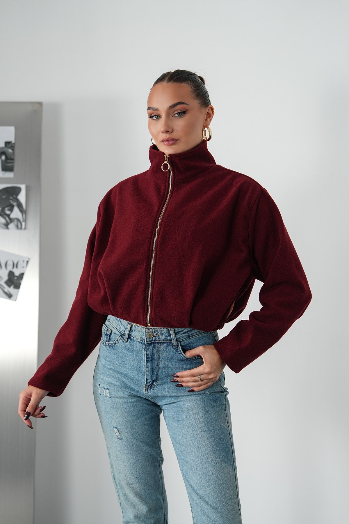 Bordo Kaşe Bomber Ceket