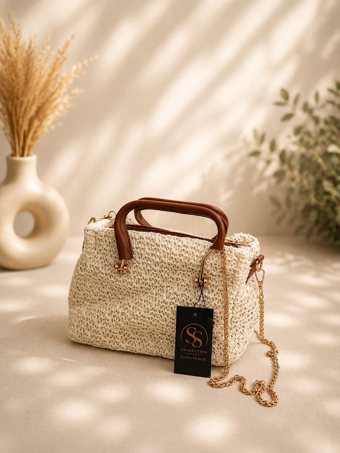 Örme Dokulu Mini Tote Çanta