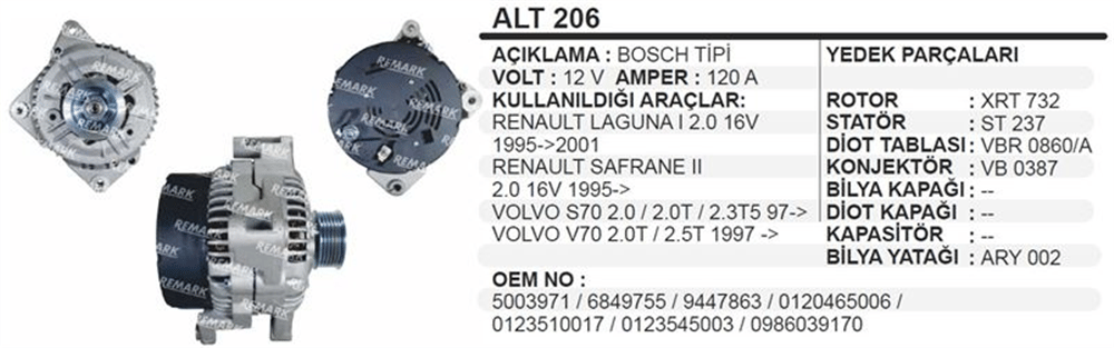Alternatör 12V 110A – Laguna Volvo