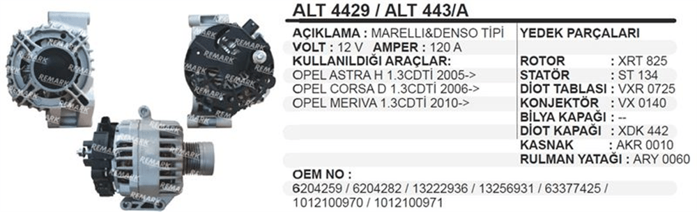 Alternatör 12V 120A Ctdi – Opel Astra H, Corsa C