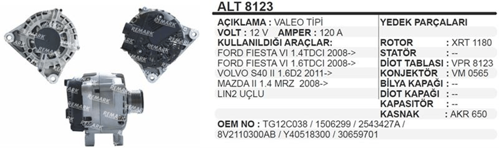 Alternatör 12V 120A – Ford Fiesta