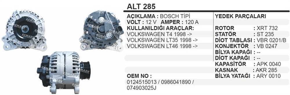 Alternatör 12V 120A T5 LT35 TD – Volkswagen Transporter