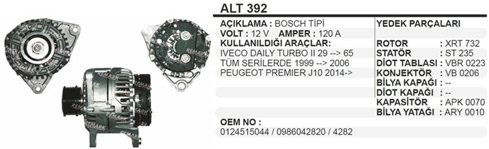 Alternatör 12V 120A Turbo 1999-2006 – IVECO Daily