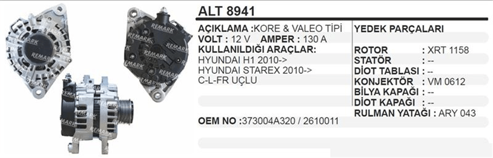 Alternatör 12V 130A CLFR Uç – Hyundai H1, Starex 2010+