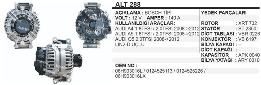 Alternatör 12V 140A – Audi A4, A5, Q5