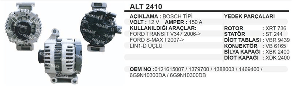 Alternatör 12V 150A V-347 LIN-1D – Ford Transit, S-Max