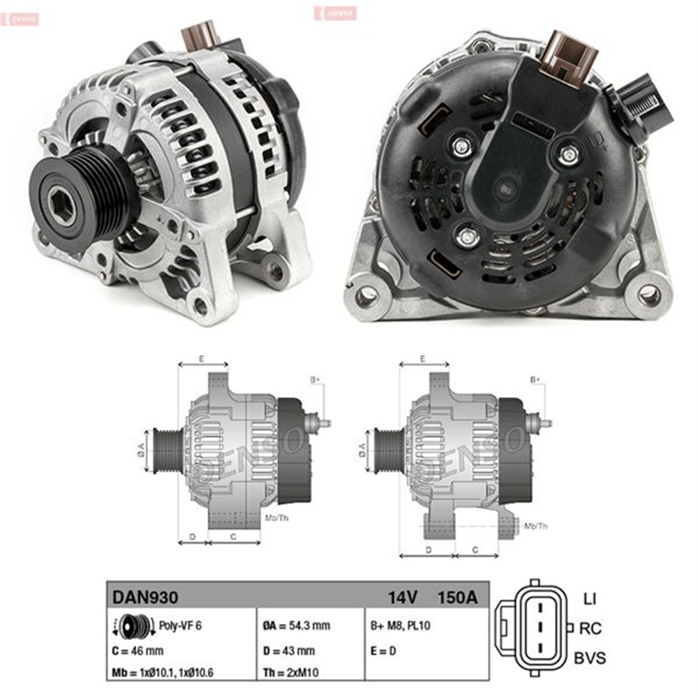 ALTERNATOR 12V 150AH FORD FOCUS FIESTA CMAX FUSION KUGA 1.6 TDCI MAZDA III VOLVO C30/C70/S40/V50 1.6