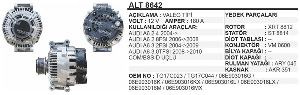 Alternatör 12V 180A 2004-2010 – Audi A6