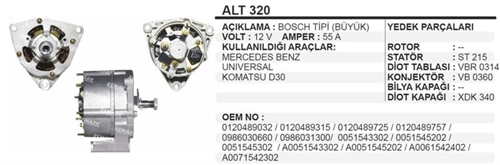 Alternatör 12V 55A – Mercedes Üniversal