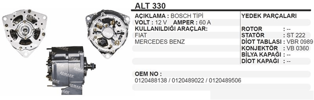 Alternatör 12V 60A – Mercedes Fiat