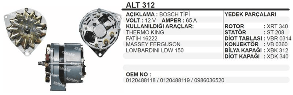 Alternatör 12V 65A Bosch Tip MF. Fatih – Opel