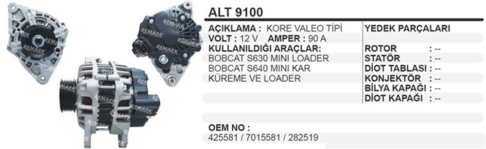 Alternatör 12V 90A – Bobcat S630 S640
