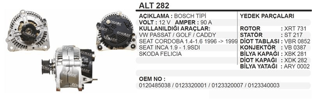 Alternatör 12V 90A – Passat Golf Caddy Seat Skod 1996+