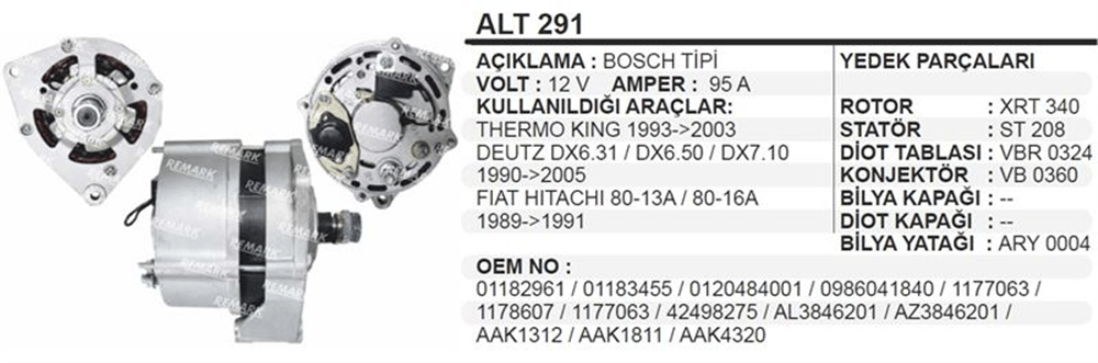 Alternatör 12V 95A Thermoking Johndeere