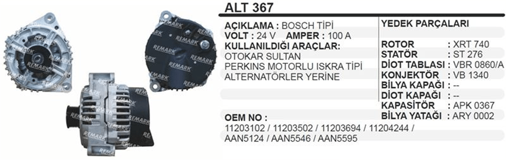 Alternatör 24V 100A Deutz – Otokar Sultan