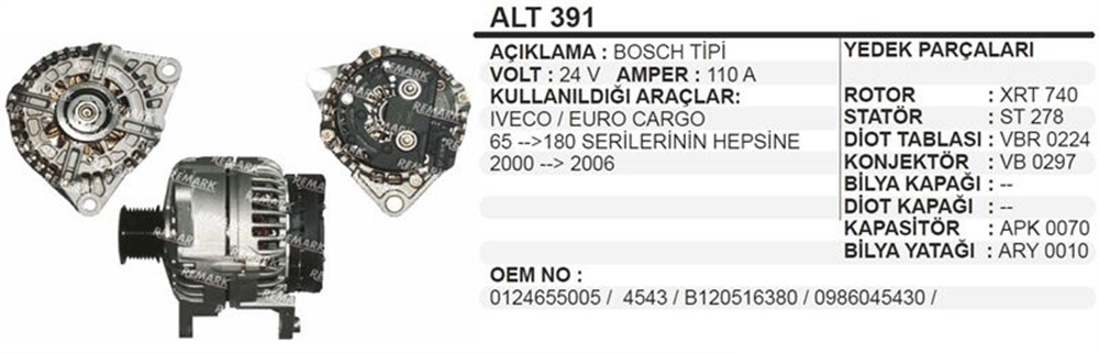 Alternatör 24V 110A – IVECO Euro Cargo
