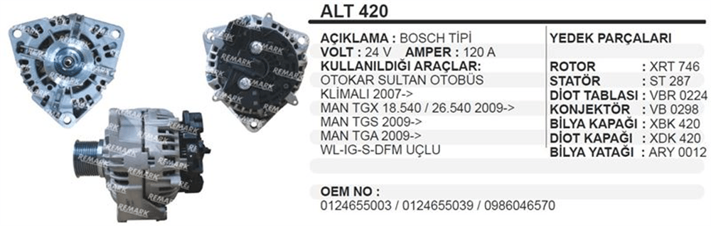 Alternatör 24V 120A – MAN TGX, Otokar Sultan 2007+ (007 0975)