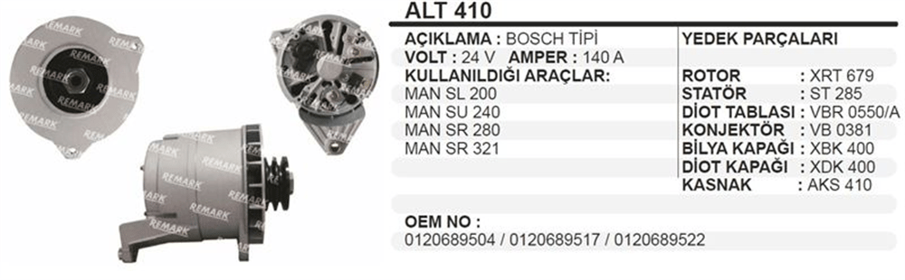 Alternatör 24V 140A – MAN SL200 SL240 SL280 SL321