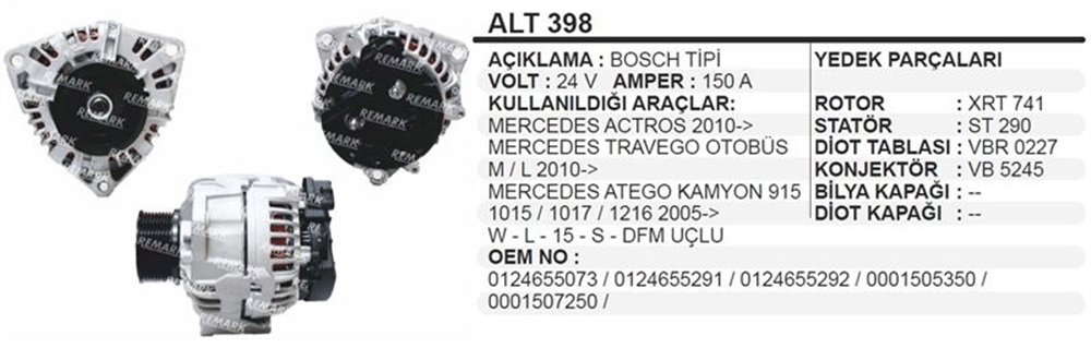 Alternatör 24V 150A Bosch Yeni Model – Mercedes Actros, Travego 2010+