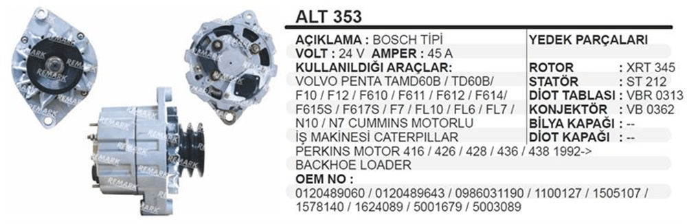Alternatör 24V 45A – Caterpillar Cummins Fatih