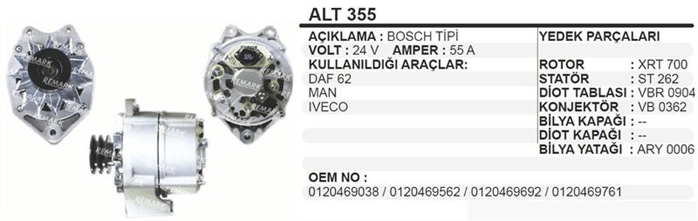Alternatör 24V 55A – DAF MAN IVECO