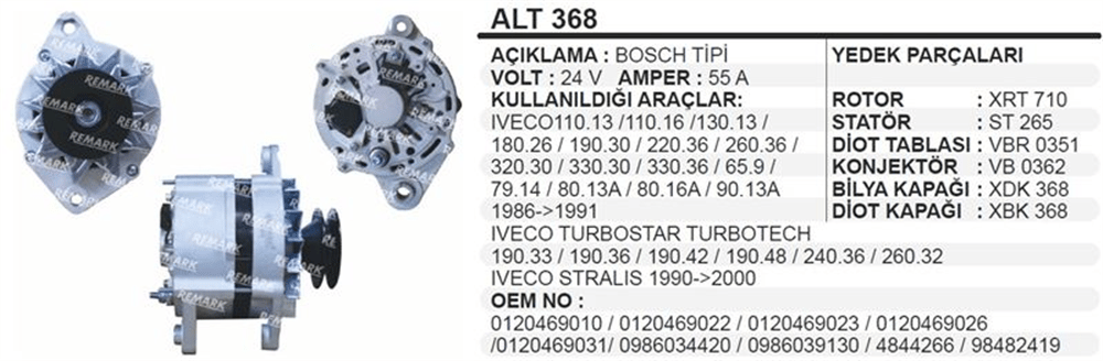Alternatör 24V 55A – IVECO Stralis, Eurotech