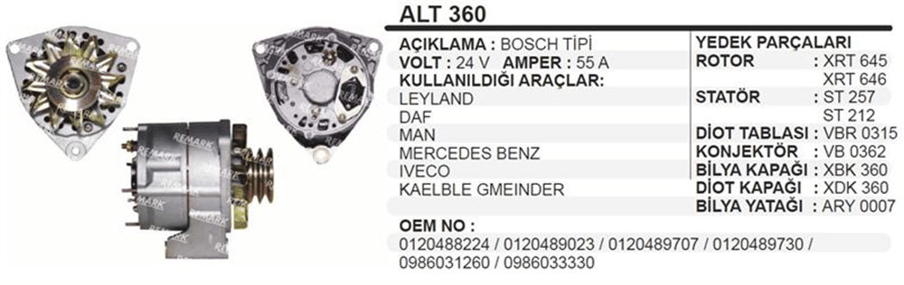 Alternatör 24V 55A – Mercedes MAN DAF IVECO