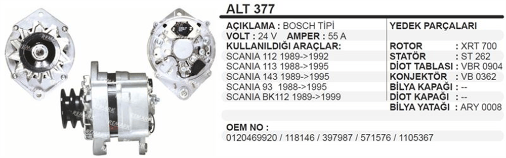 Alternatör 24V 55A Sciania 112 113