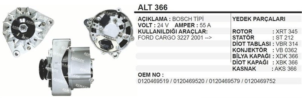 Alternatör 24V 60A Cargo 3227 2001+
