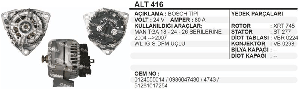 Alternatör 24V 80A 2005-2008 – MAN TGA (007 0960)