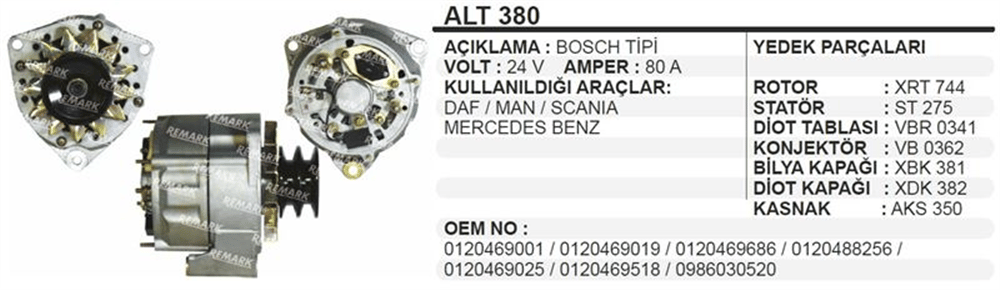 Alternatör 24V 80A – Mercedes MAN Scania IVECO