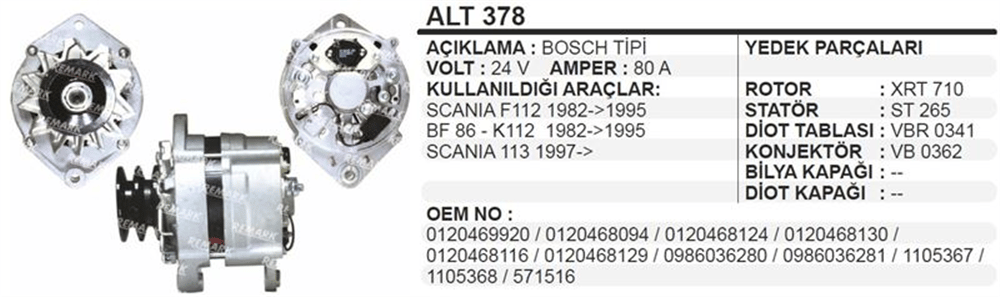 Alternatör 24V 80A – Scania F112 K112