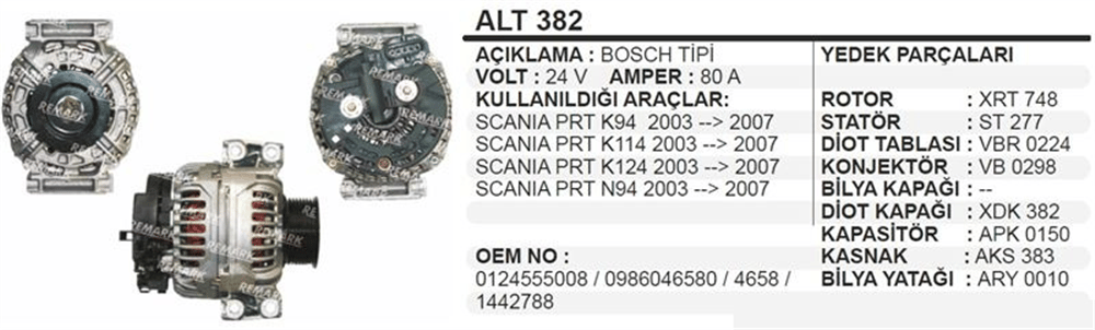 Alternatör 24V 80A – Scania PRT K Serisi 2003-2007