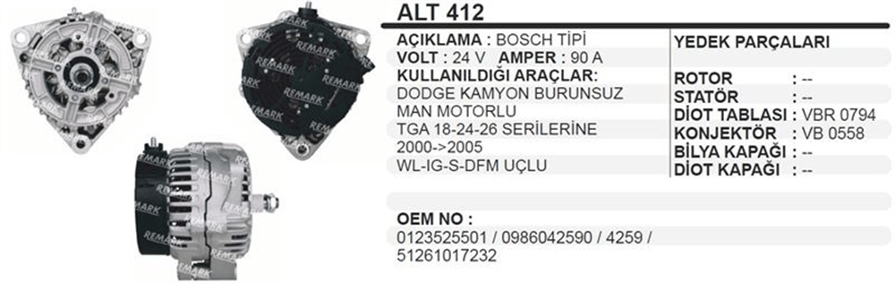 Alternatör 24V 90A 2000-2005 – MAN TGA