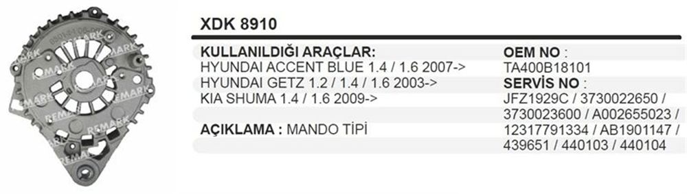 Diyot Taraf Kapağı Mando – Accent Blue Kia 90A