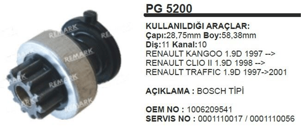 Marş Dişlisi 11T – Renault Clio II, Kangoo, Megane