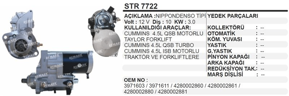 Marş Motoru 12V 10 Diş 3.0KW – Cummins